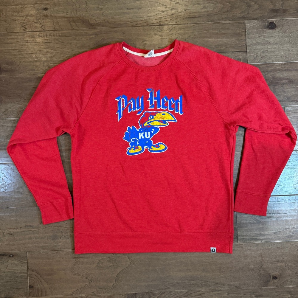 Rally House Kansas Jayhawks‎ Pay Heed Red Raglan Sweatshirt Mens 2XL KU Mascot